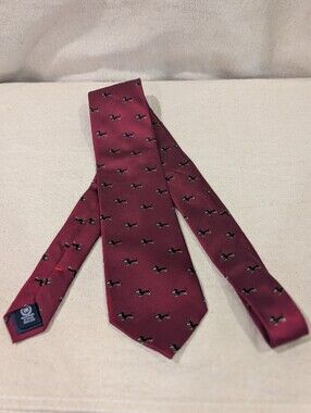 Chaps 100% Silk Red Black And Tan Dachshund Print Neck Tie Whimsy Dog Lover